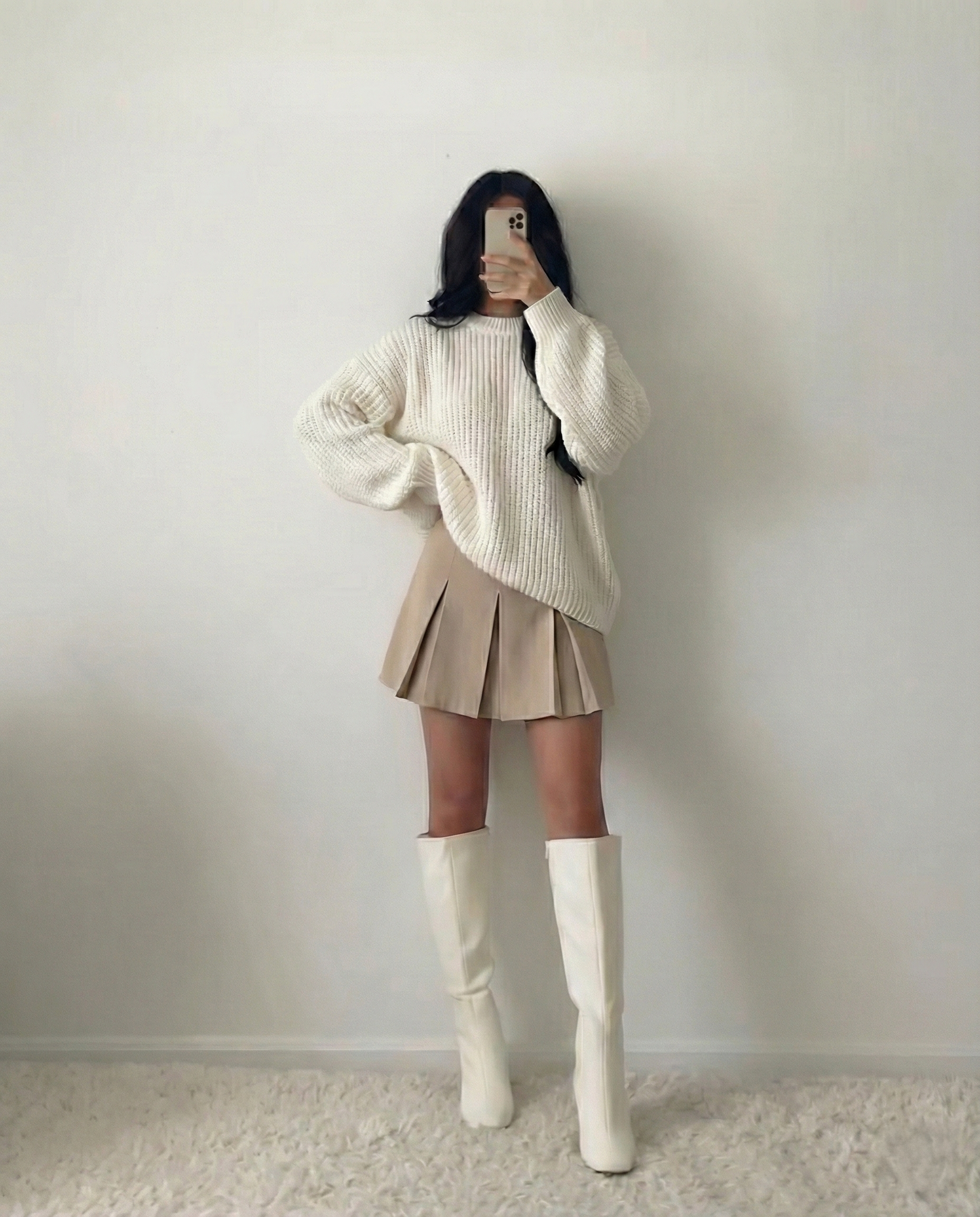 Falda Tableada Tipo Colegial Beige