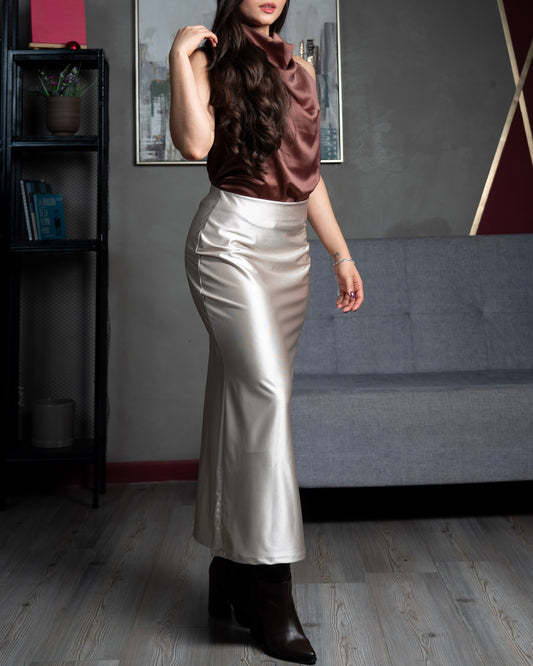 Falda Beige Satín